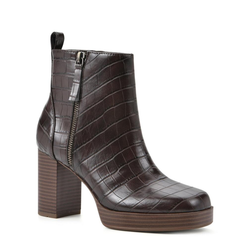 White Mountain Women's Manito Zipper Heeled Booties Brown Size 8.5